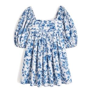 Abercrombie & Fitch Emerson Poplin Puff Sleeve Blue floral Mini Dress Sz XXS
